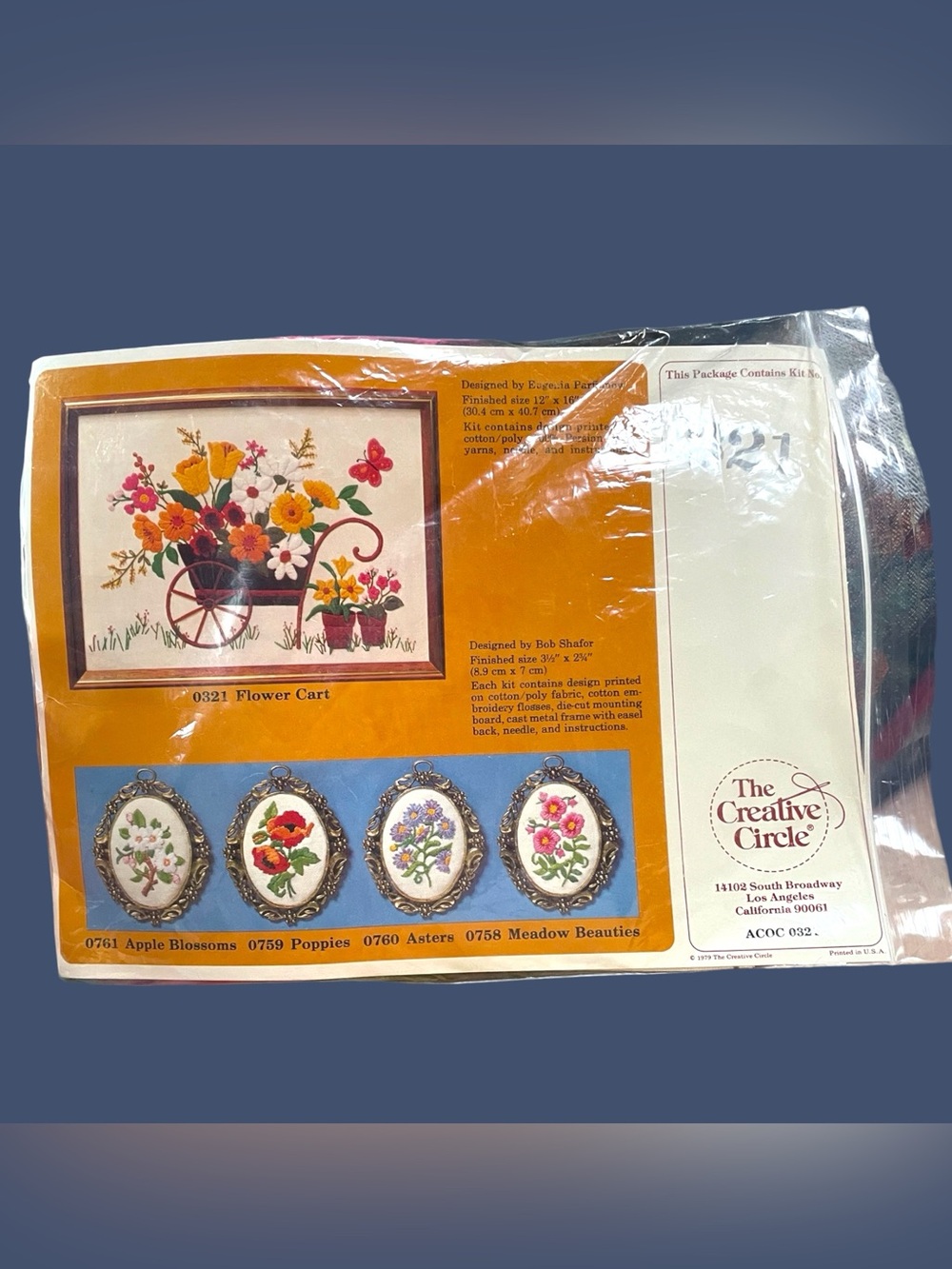Vintage 1980 Flower Cart Creative Circle Crewel Needlecraft Kit #321~ 12”x13”